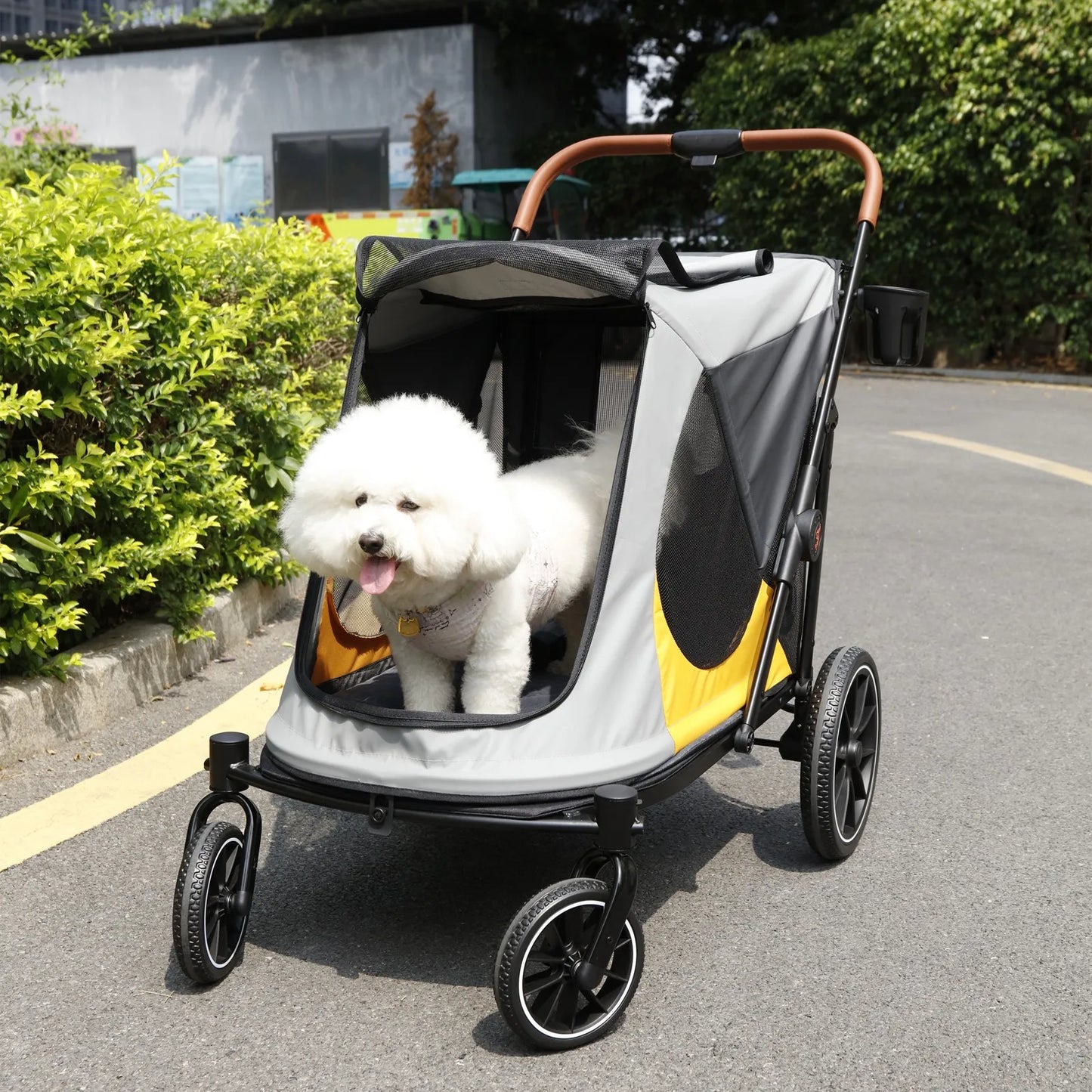 Foldable Pet Stroller For Dogs And Cats With Four Wheels
