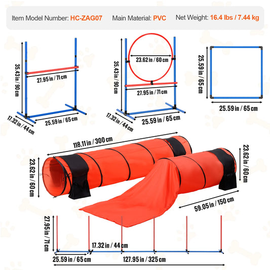 Dog Agility Training Equipment With Adjustable Hurdles And Weave Poles
