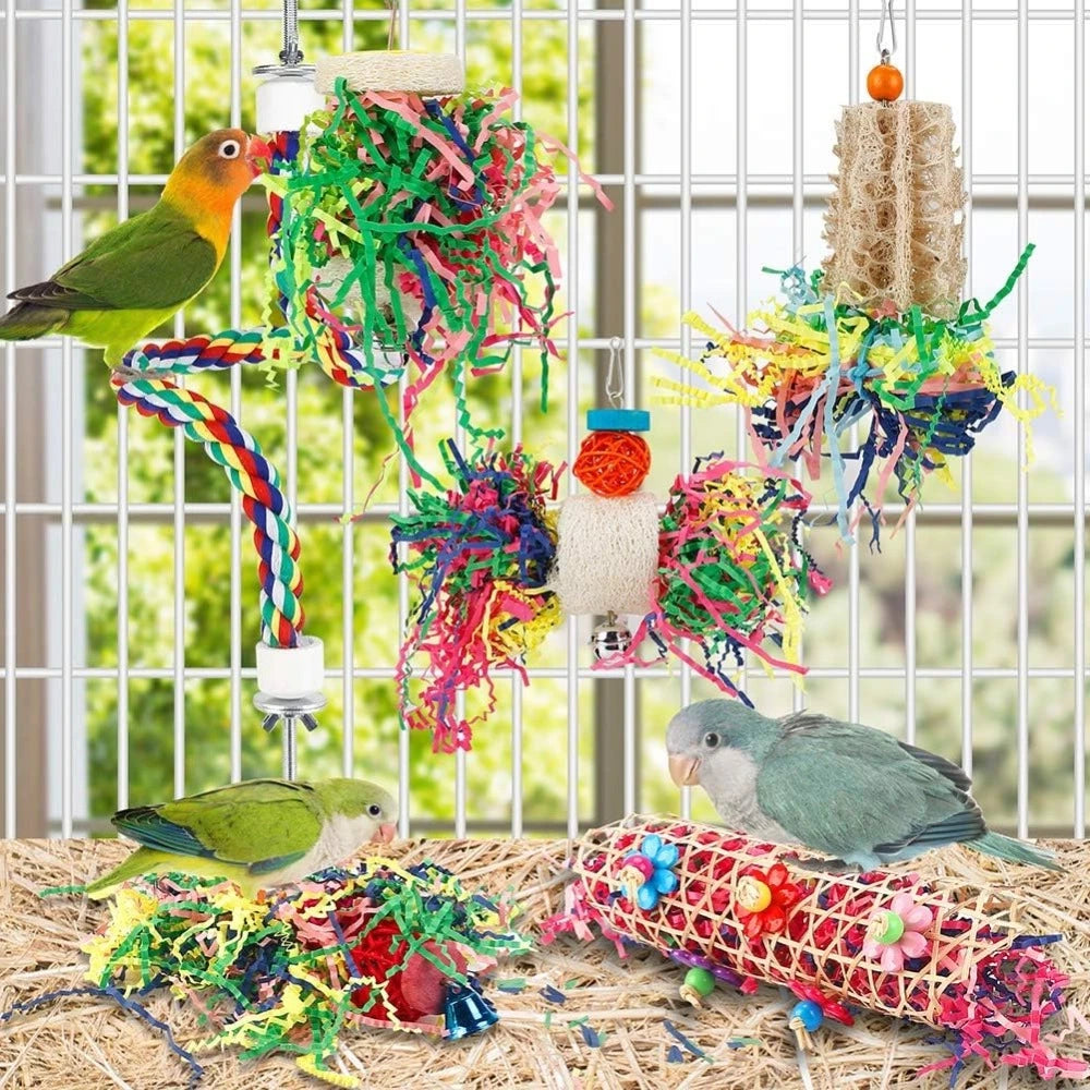 Bird Chew Toys Pack For Parrots Cage Hanging Paper Balls