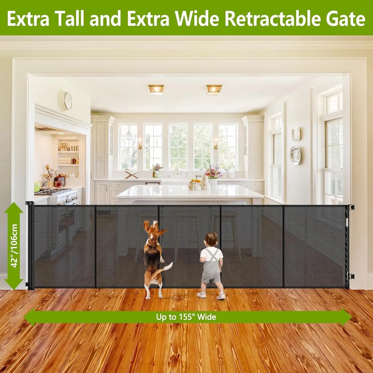 Retractable Dog Gate Barrier For Indoor And Outdoor Use
