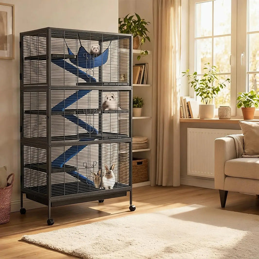 Six Tier Stainless Steel Bird Cage With Rolling Stand