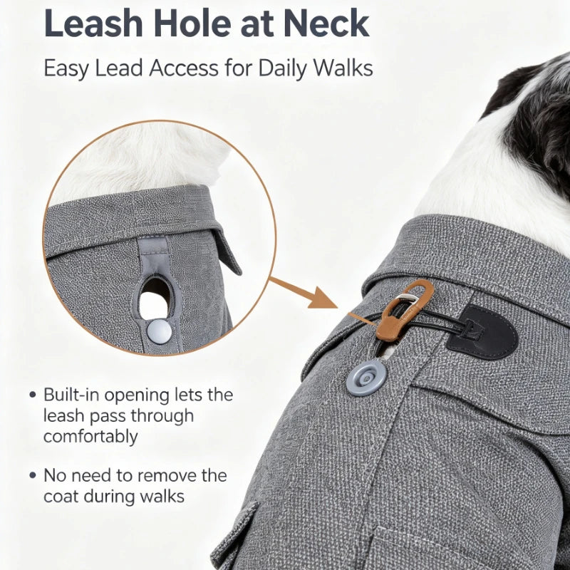 Riveted Collared Wool Blend Dog Coat With Horn Buttons