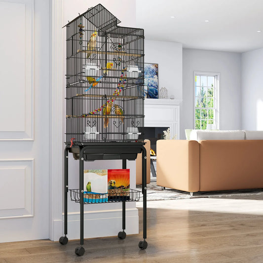 NONECN Stainless Steel Parrot Cage With Rolling Stand
