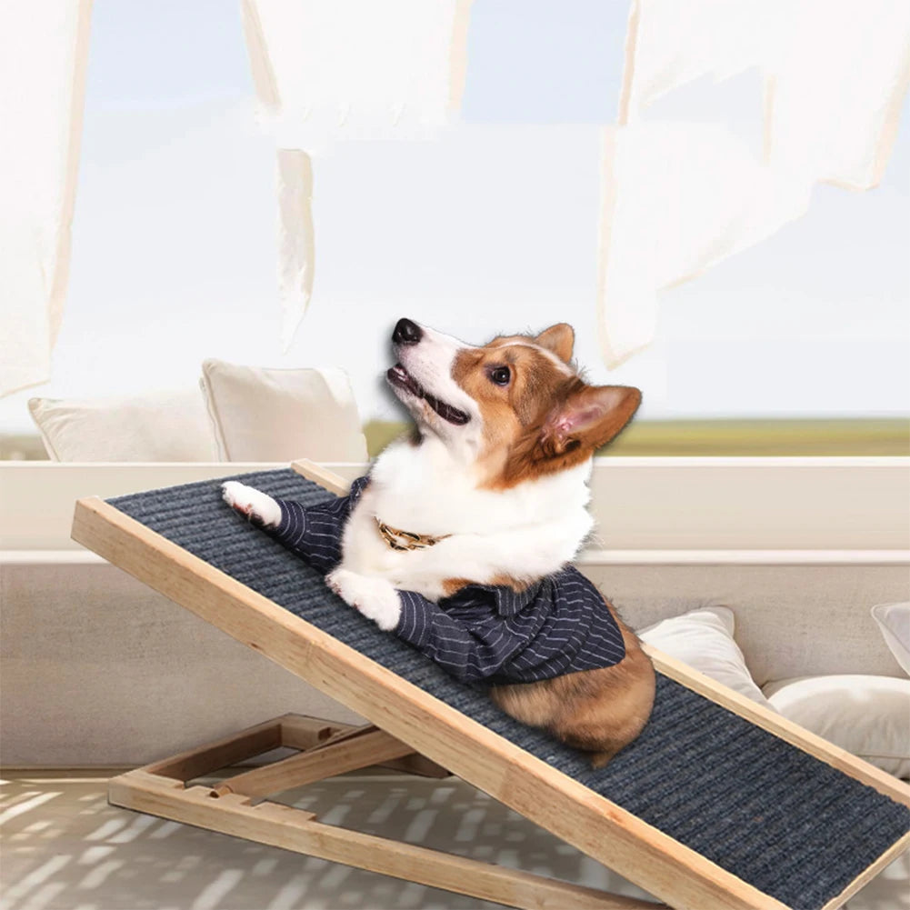 Wooden Foldable Pet Ladder Nonslip Adjustable Height For Pets