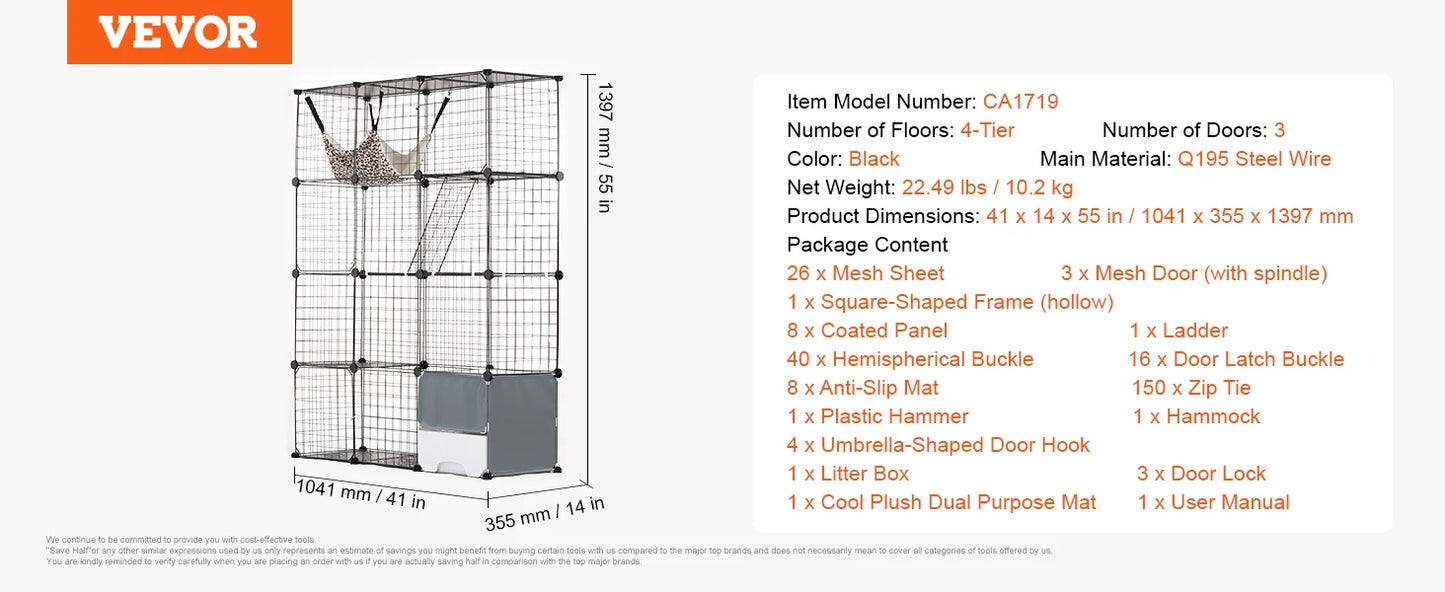 SucceBuy Detachable Cat Cage With Front Doors And Hammock