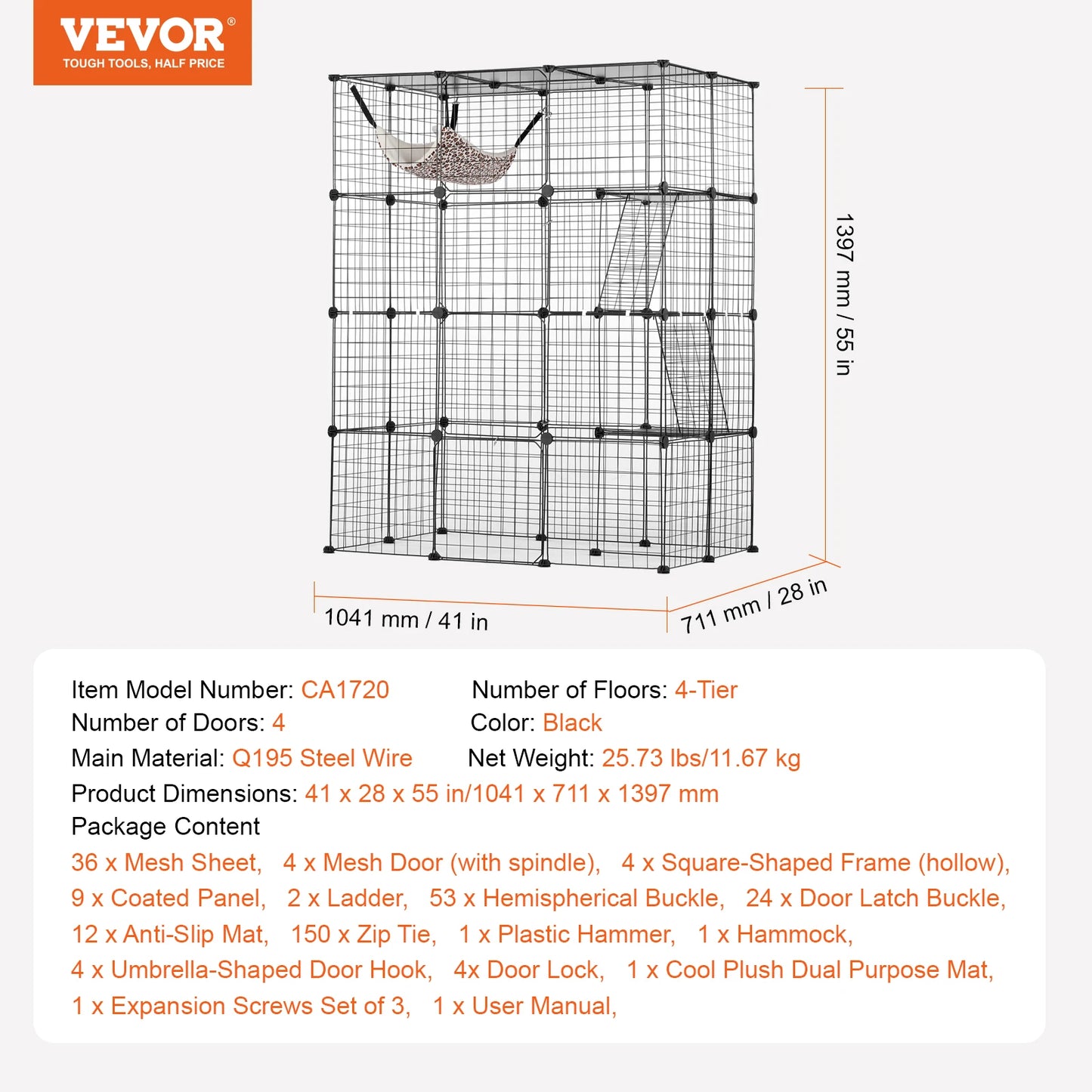 SucceBuy Detachable Cat Cage With Front Doors And Hammock