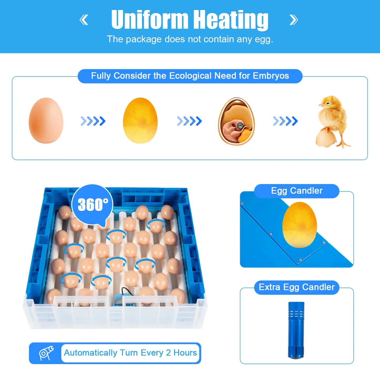80W Fully Automatic Egg Incubator Dual Power Supply Chicken Eggs