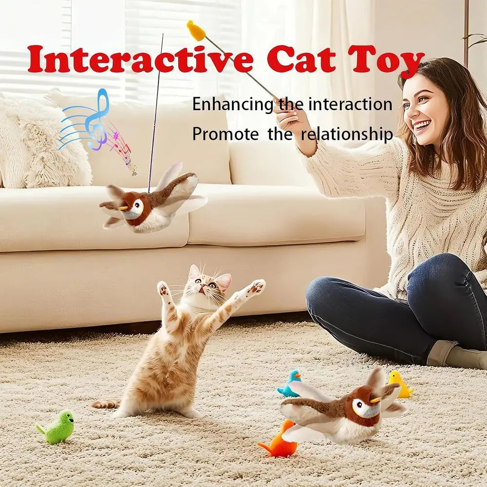 Interactive Chirping Bird Cat Toy With Lapping Wings