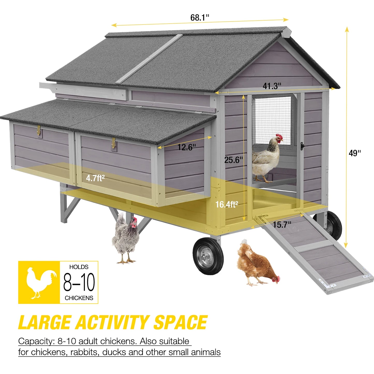 Zoropug Farm Wooden Chicken Tractor For Eight To Ten Chickens