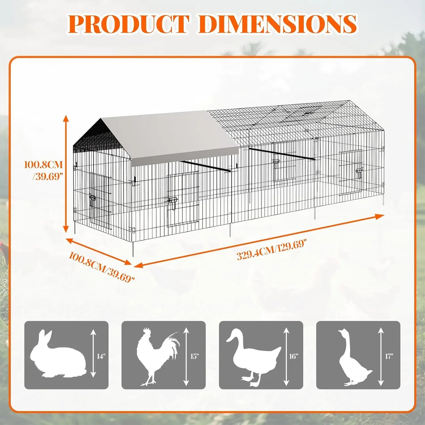 HiMISS Heavy Duty Walk In Metal Chicken Coop Run With Waterproof Cover