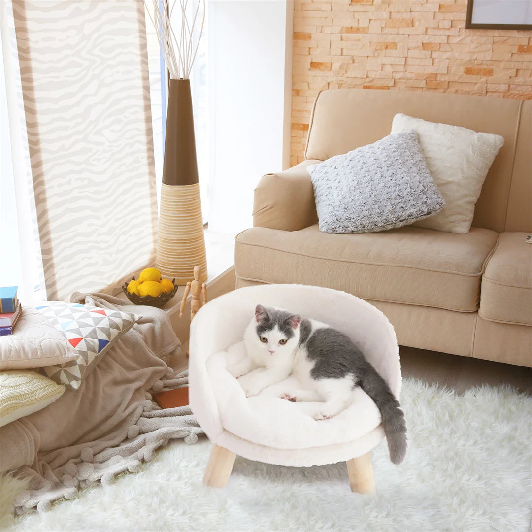 BINGOPAW Luxury Plush Cat Bed Nesting Chair With Wood Legs