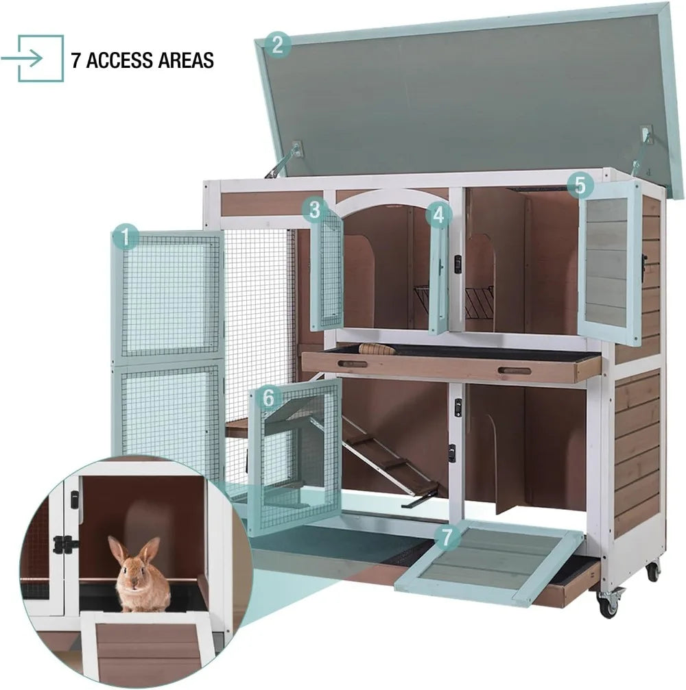 Indoor Rabbit Hutch And Guinea Pig Cage With Sliding Trays And Ramp