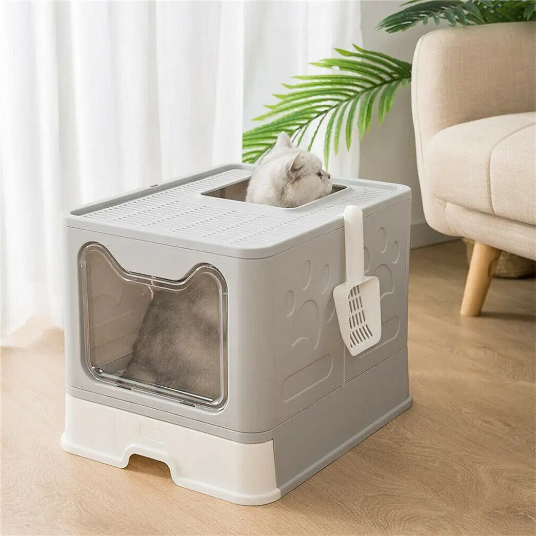 Cat Litter Box Foldable Hooded With Scoop And Drawer