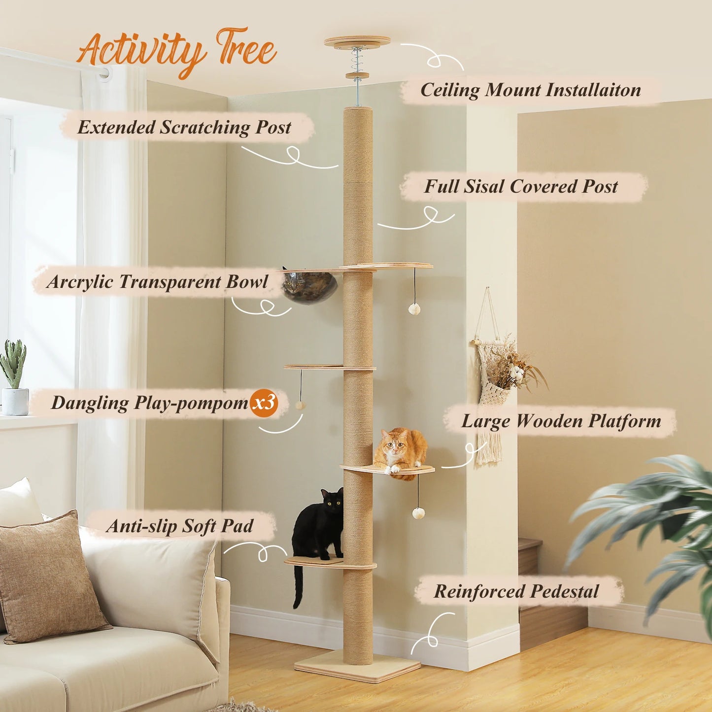 PAWZ Road Adjustable Wooden Cat Tree For Indoor Cats