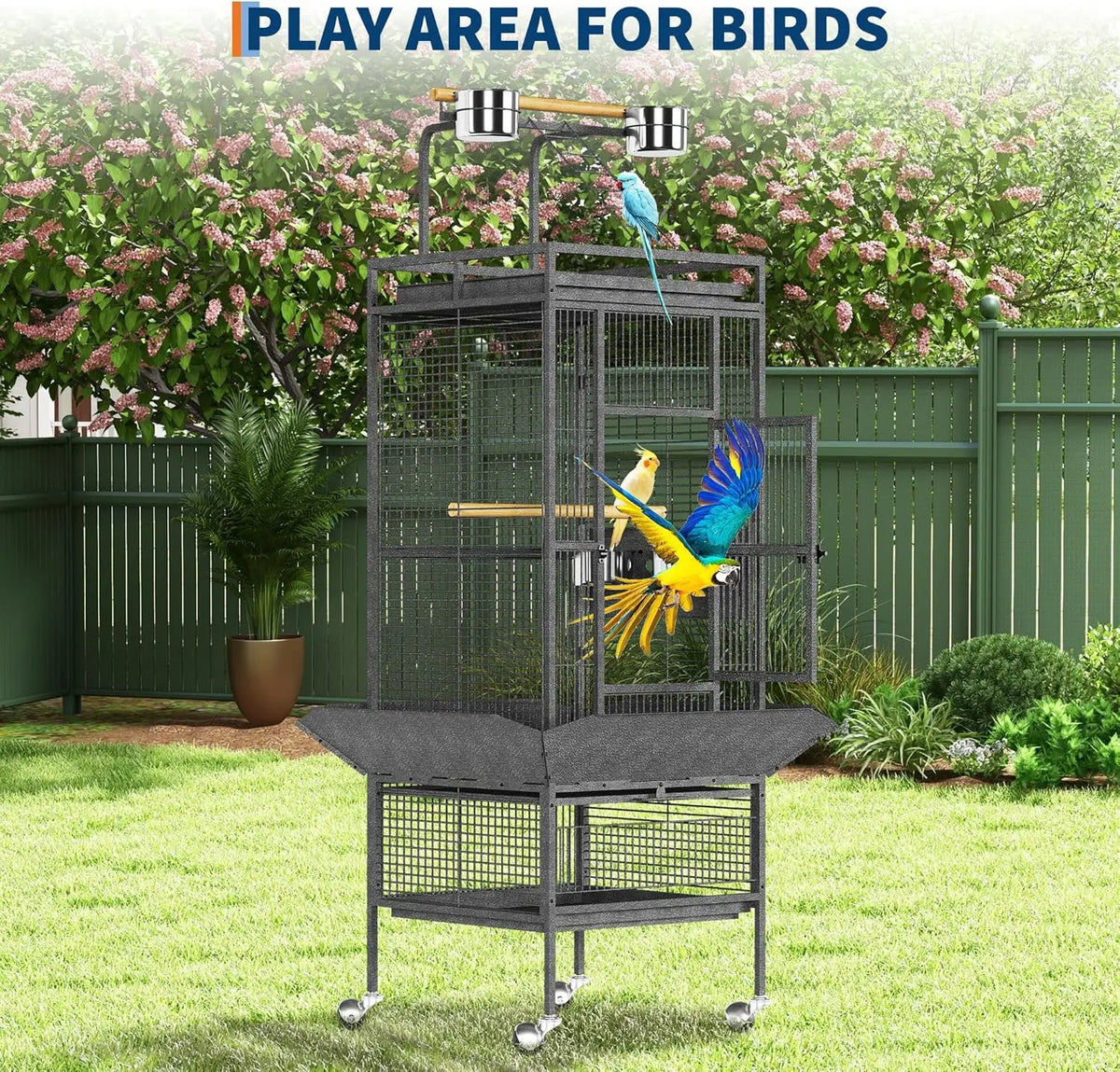 HiMiss Large Bird Cage With Play Top And Wood Perches