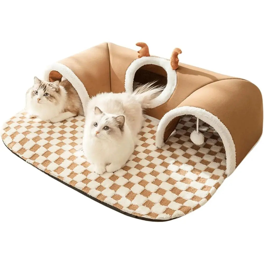 Indoor Cat Tunnel Bed With Peekaboo Cave And Toy Balls