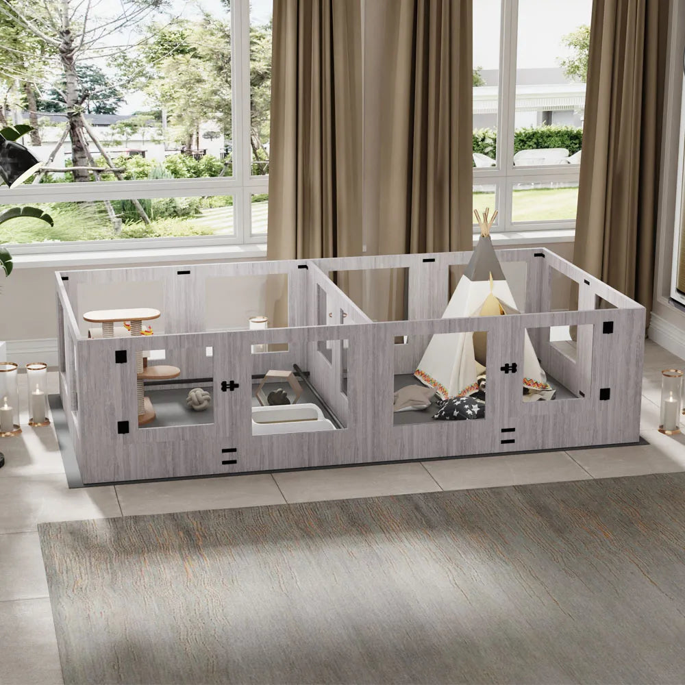 BORWART Tempered Glass Dog Playpen Whelping Box with Pig Rails