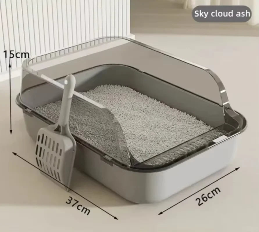 Semi-Enclosed Cat Litter Box Splashproof Kitten Toilet Tray Indoor Use