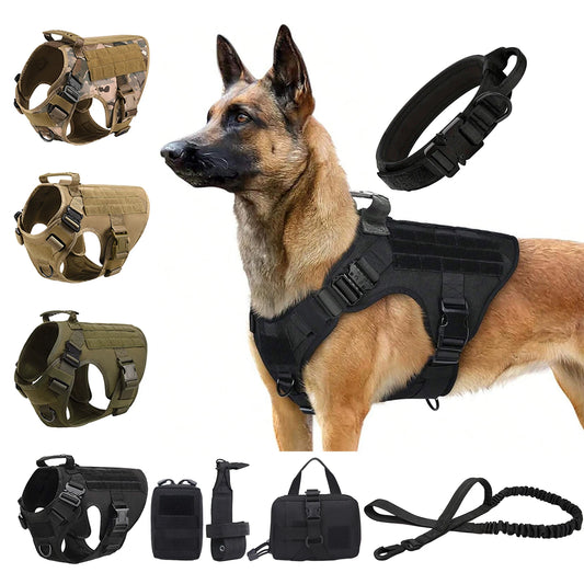 PETRAVELCN Tactical Dog Harness Vest With Molle Pouches For Medium Large Dogs