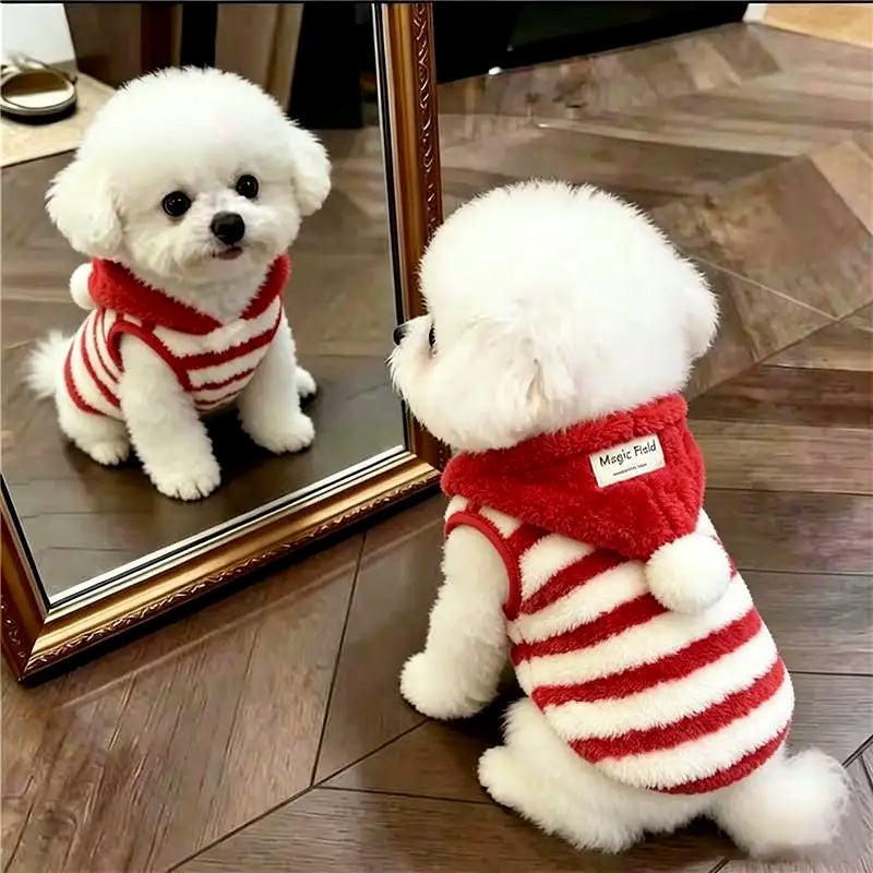 Warm Striped Plush Dog Coat Vest for Winter Weather