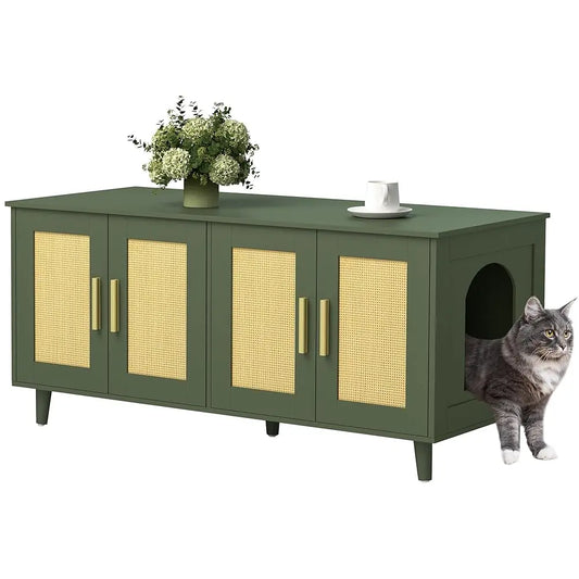 PYLV Boho Cat Litter Box Enclosure For 2 Cats Wooden