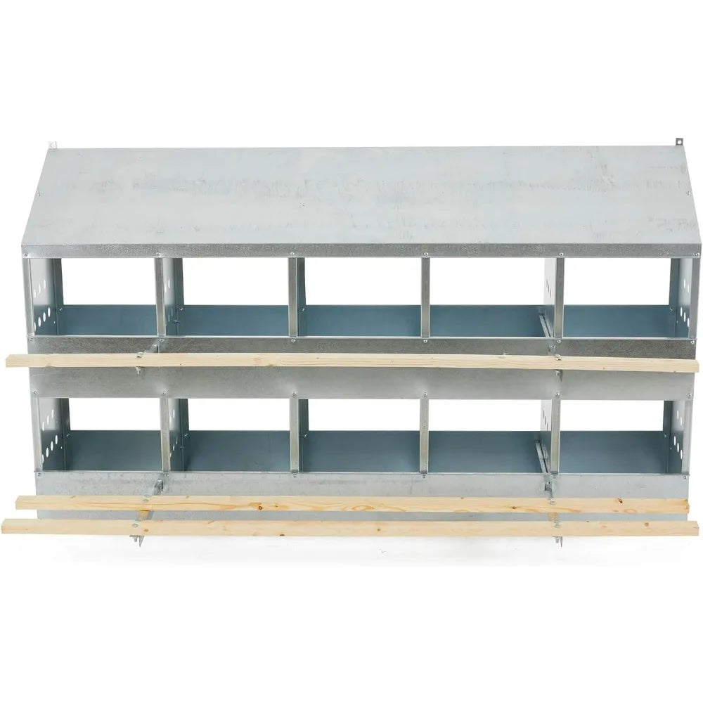 Brower 2-Tier 10-Hole Galvanized Chicken Nesting Box For Outdoor Poultry