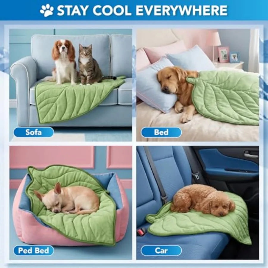Reversible Dog Cooling Mat With Soft Fleece Pet Blanket
