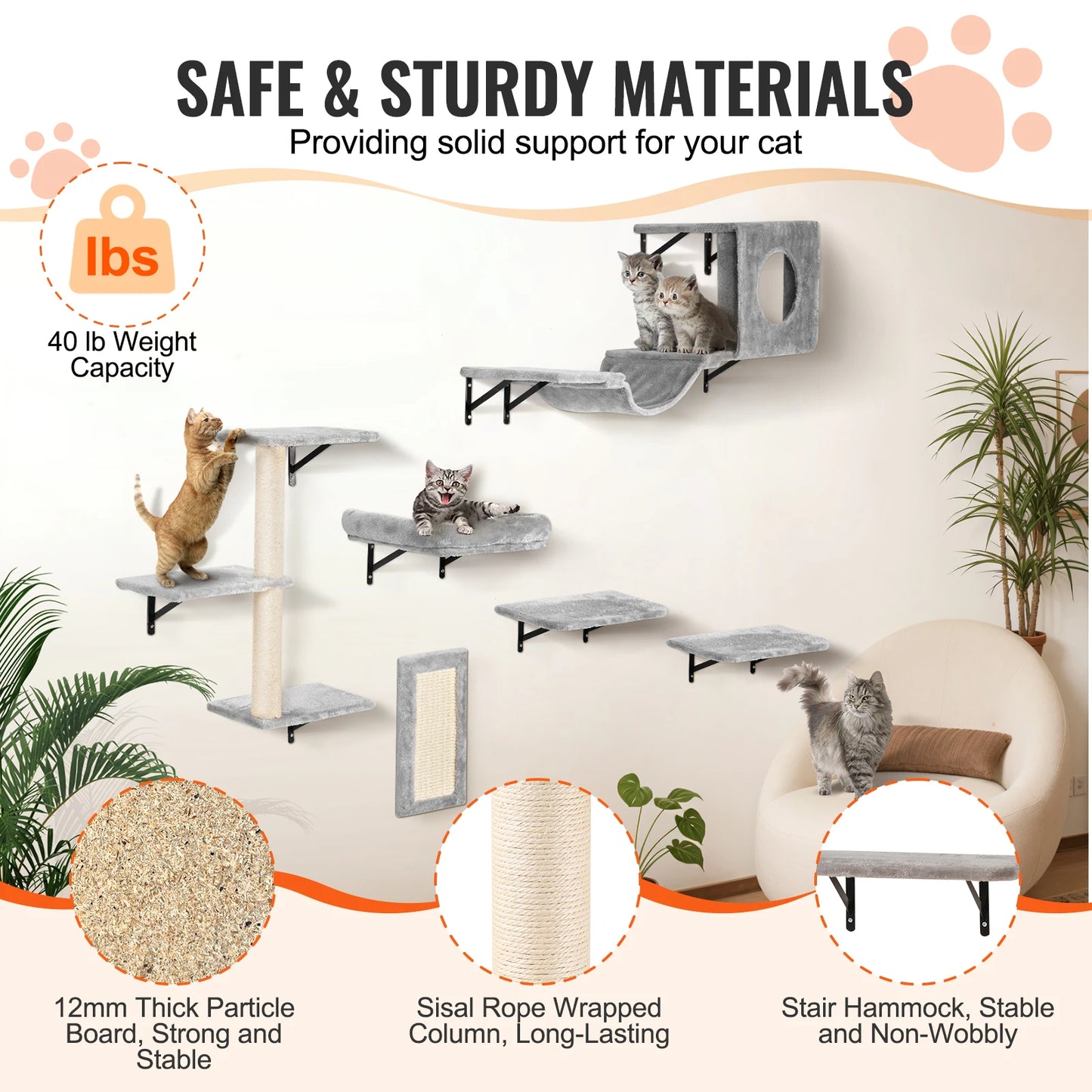 SucceBuy Wall Mounted Cat Shelves With Jumping Boards And Perches