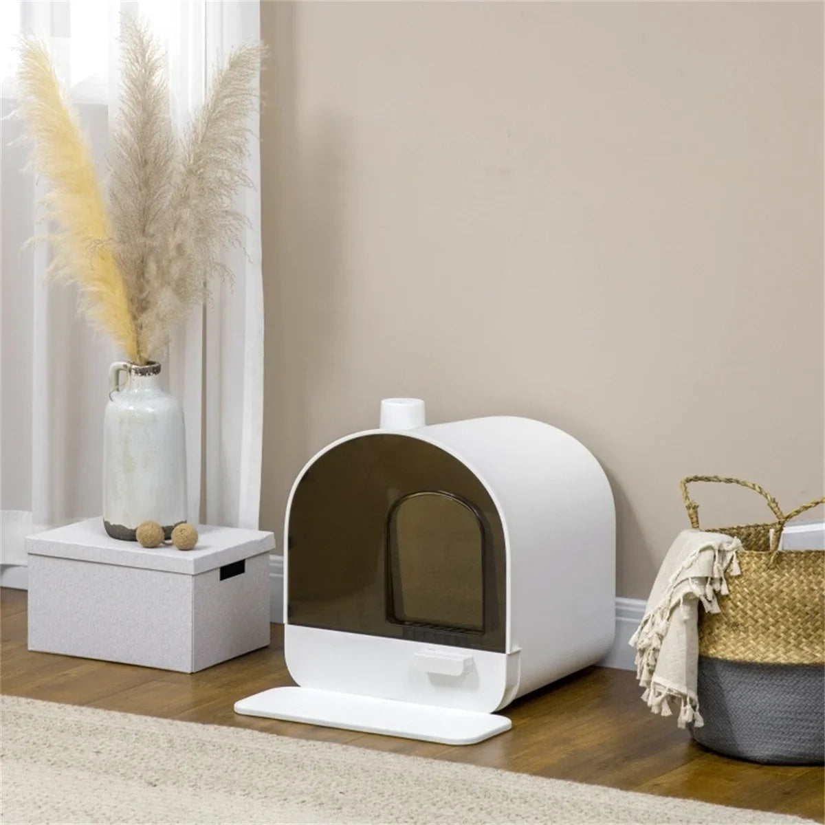 Enclosed Large Cat Litter Box With Odor-Resistant Anti-Tracking Mat