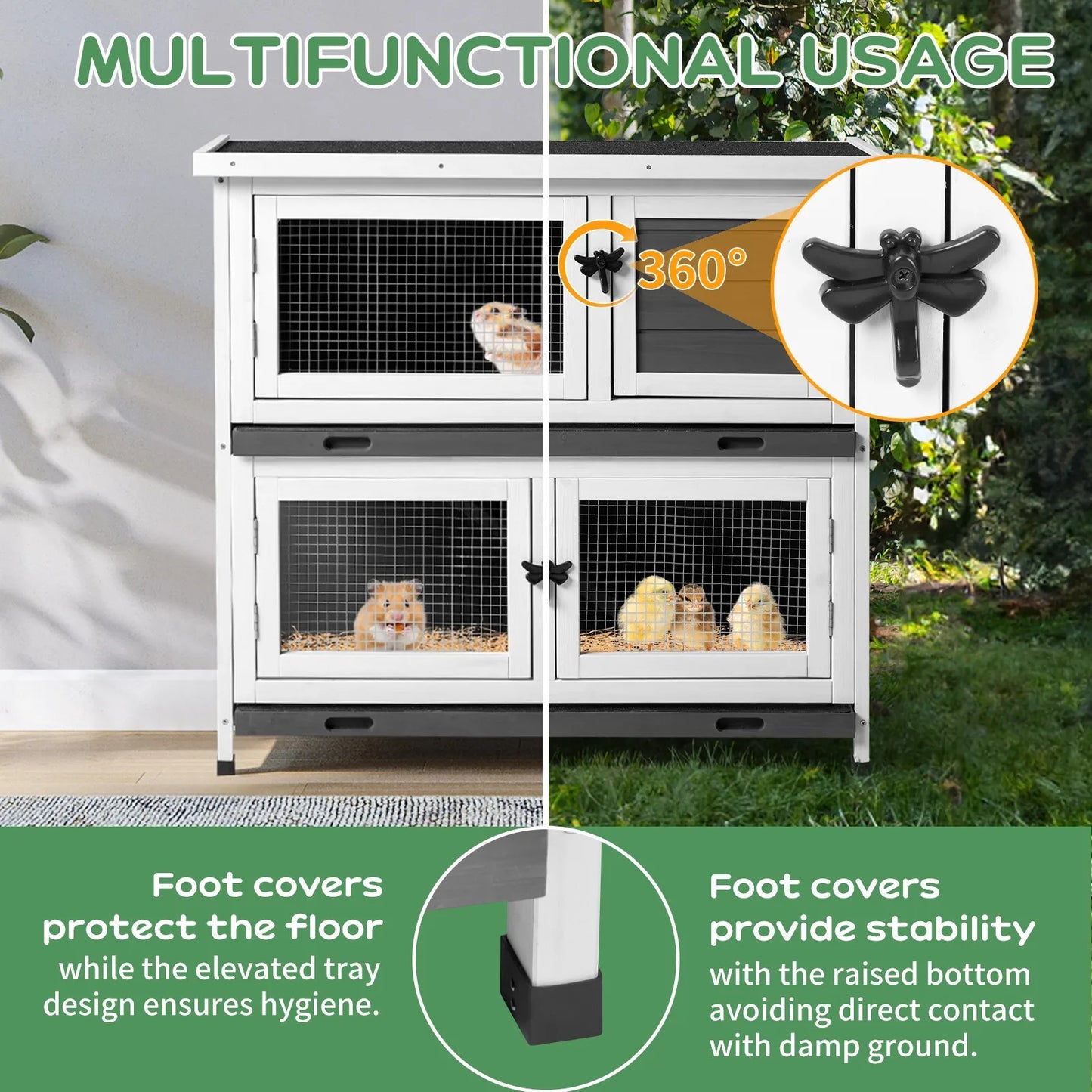 Wooden Rabbit Hutch and Chicken Coop With Removable Trays
