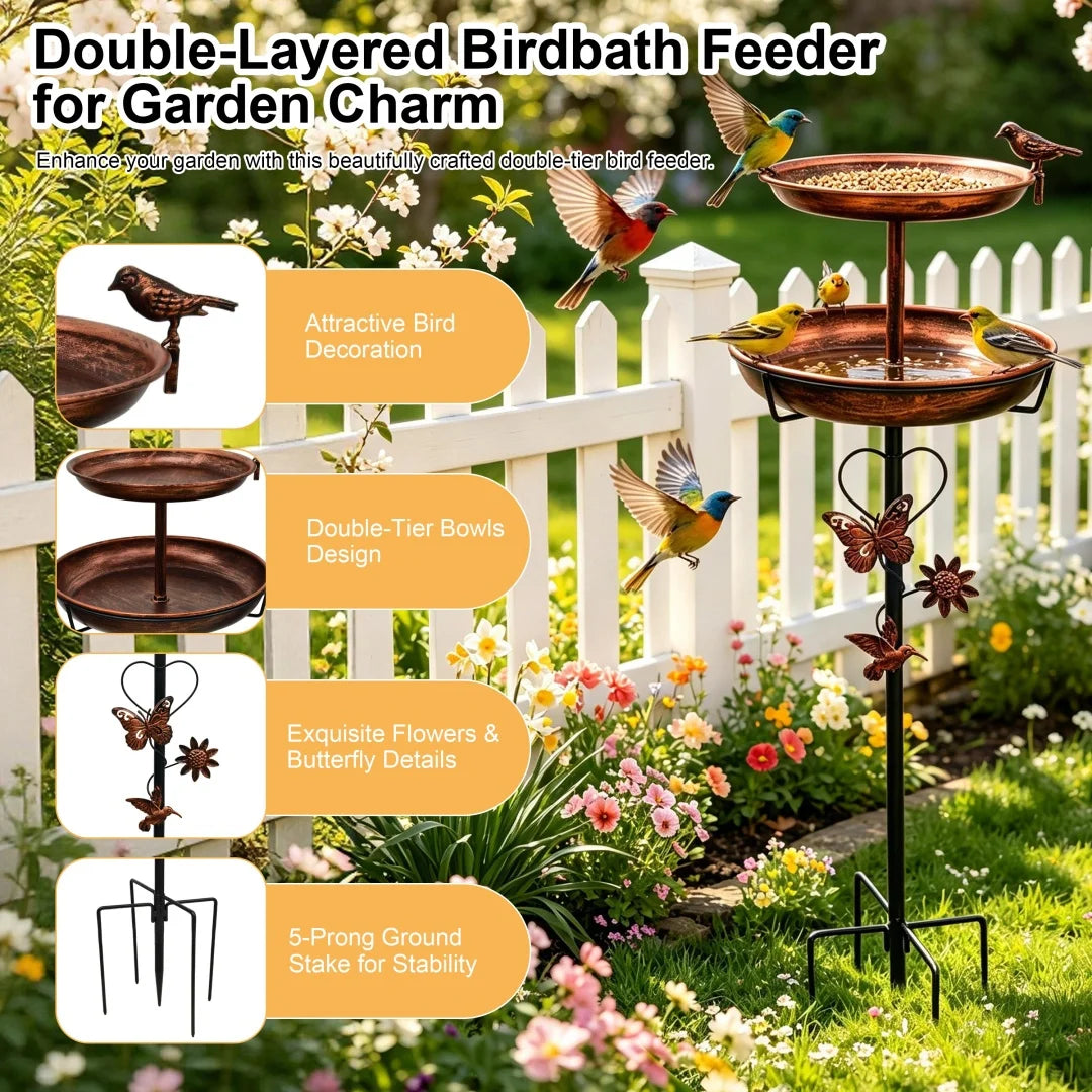 Outdoor Double Layer Bird Bath Feeder With 5 Prong Base