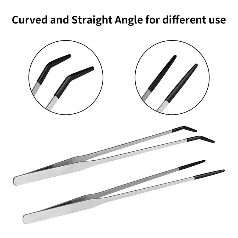 Stainless Steel Bent Tip Tweezers For Crafts And Reptile Handling