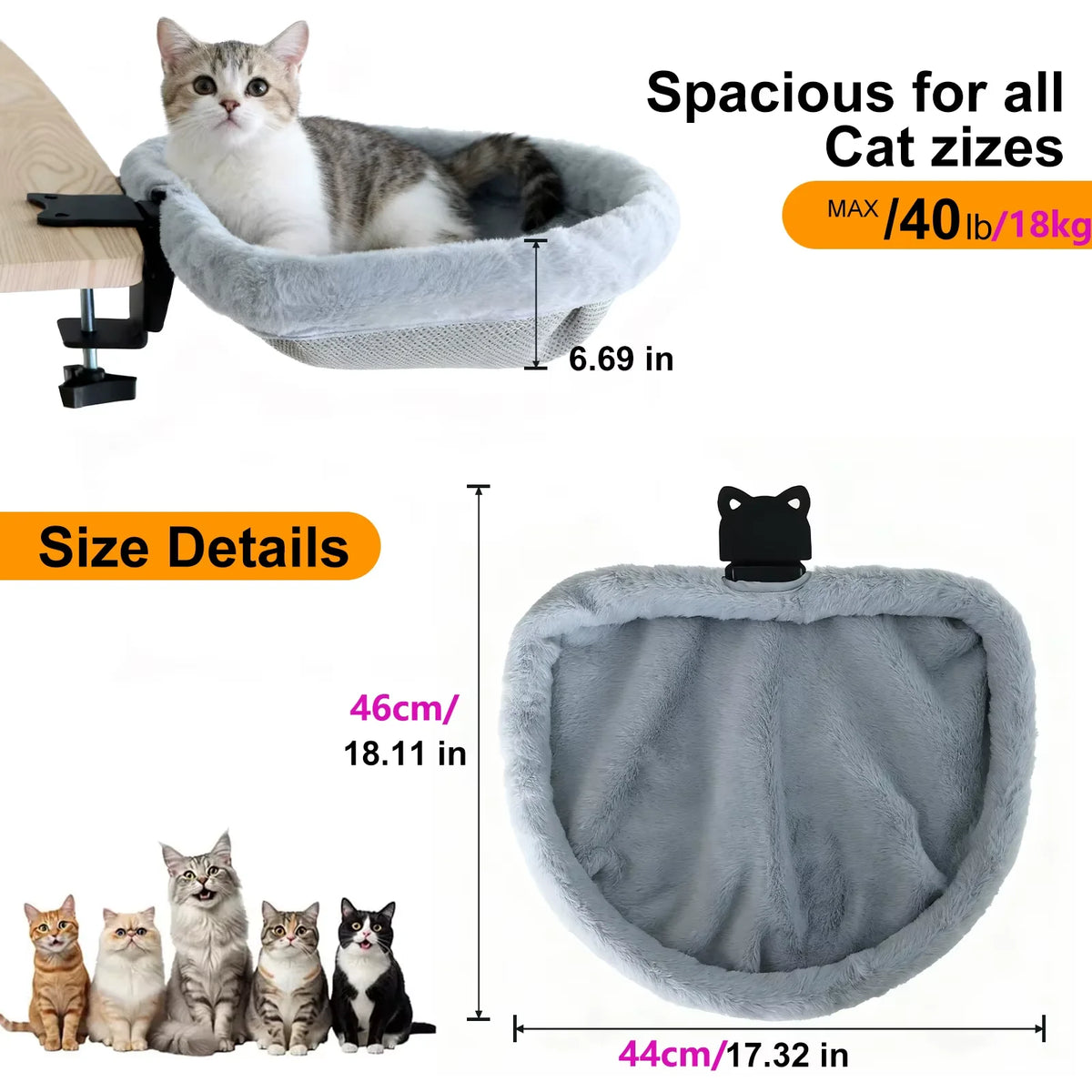 CWV Foldable Cat Desk Bed Featuring Non Slip Clamps