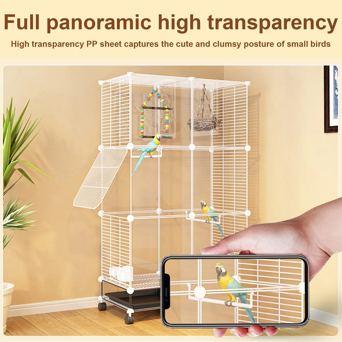 Multilevel Parrot Bird Cage With Rolling Stand And Removable Tray
