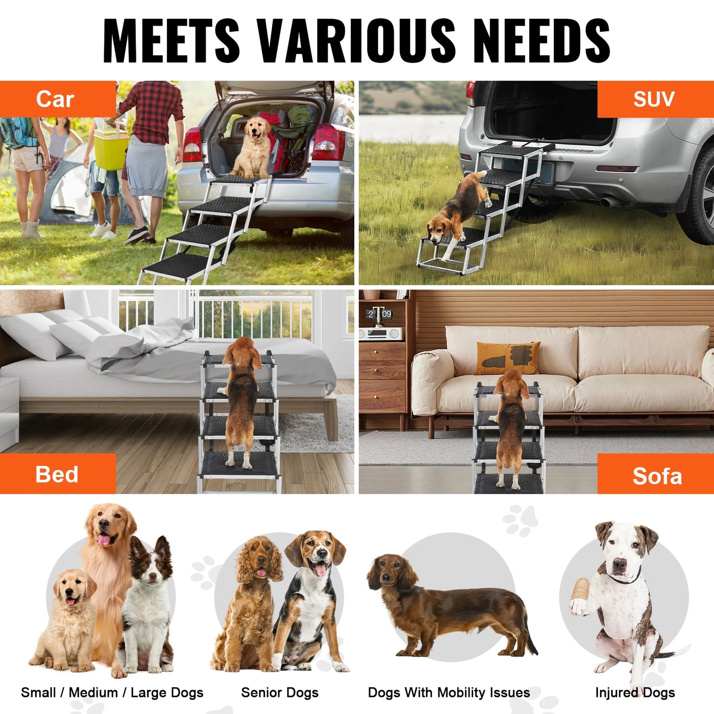 SucceBuy Folding Dog Car Steps Portable Aluminum Pet Stair