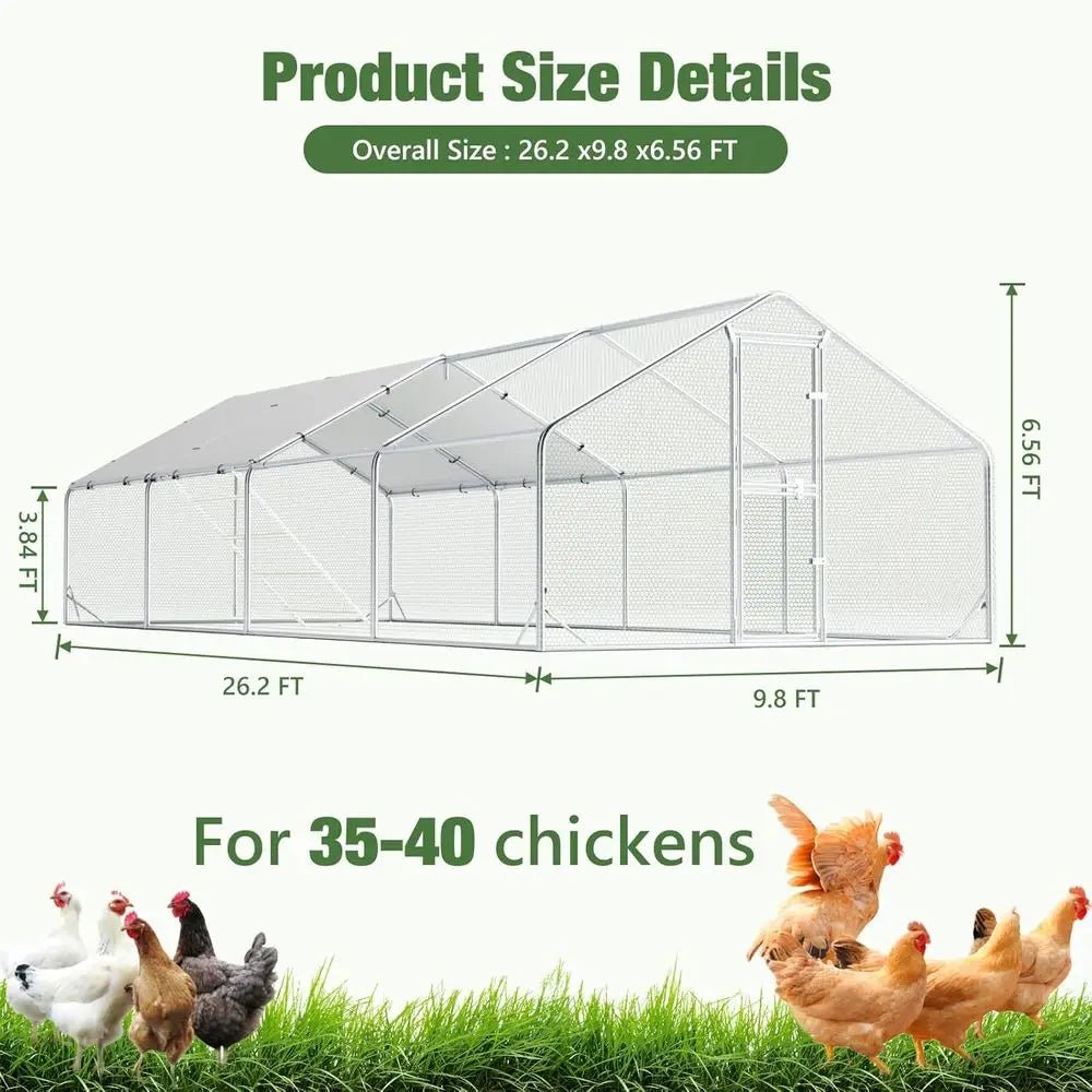 Metal Chicken Coop With Run Lock Feeding Door Outdoor Use