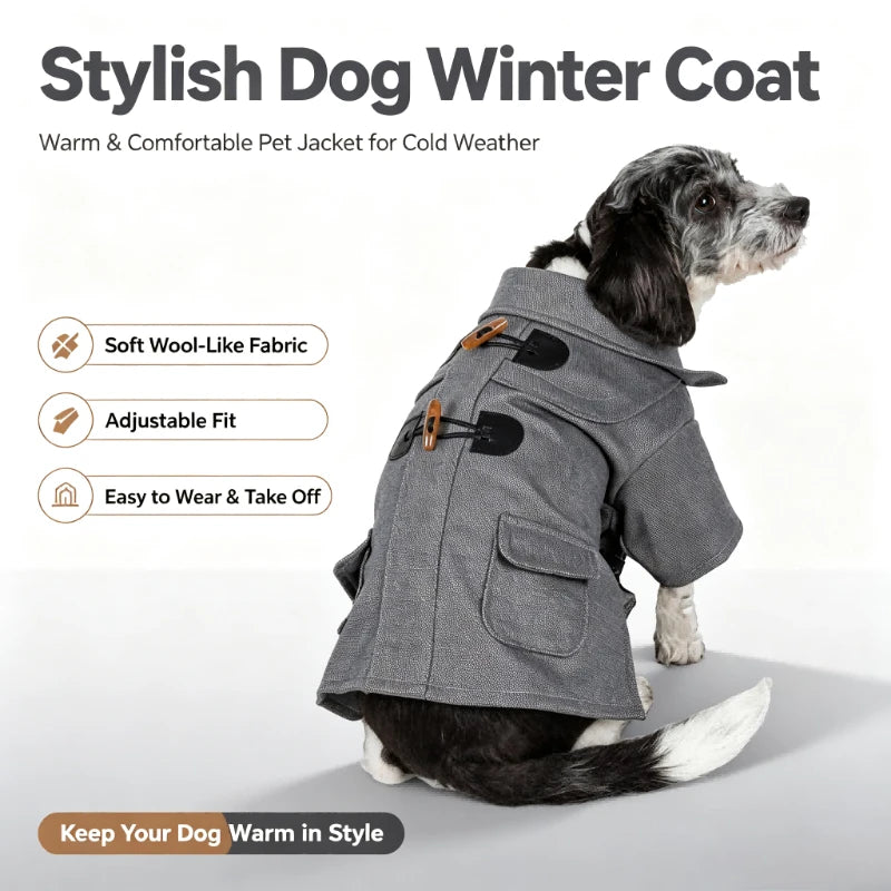 Riveted Collared Wool Blend Dog Coat With Horn Buttons