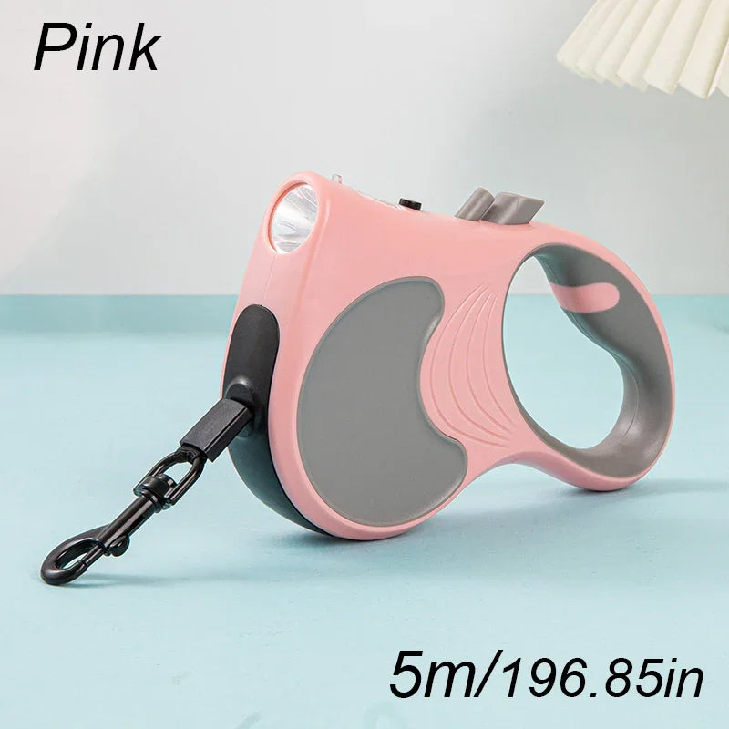 Retractable 5m Dog Leash With Lights For All Pets Durable