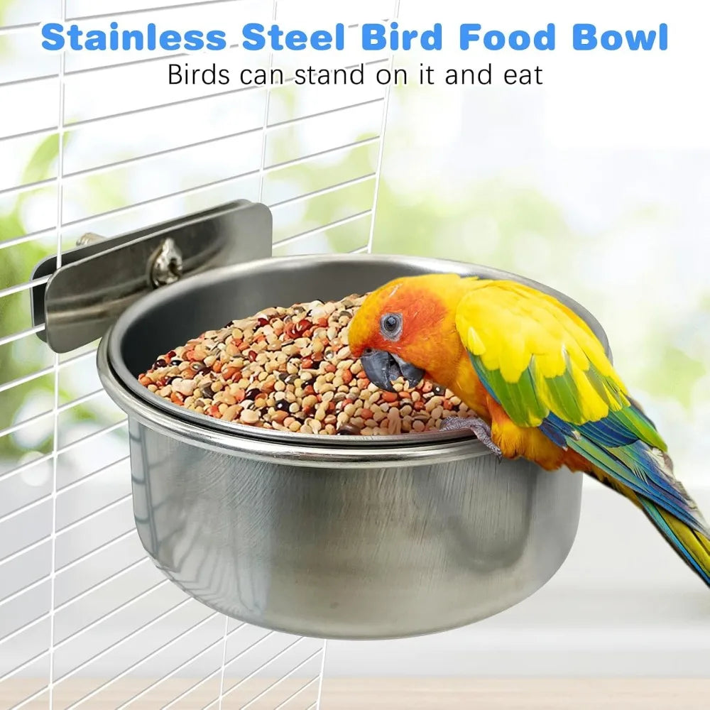 Bird Cage Feeder Cups 2 Pack Parrot Water Bowl Clamp