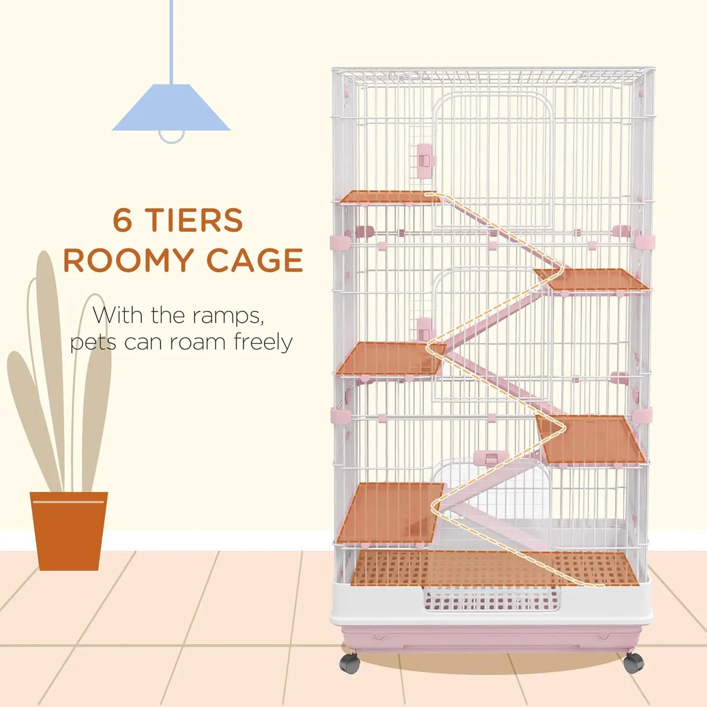 6 Level Small Animal Cage With Wheels Removable Tray Ramp Platform