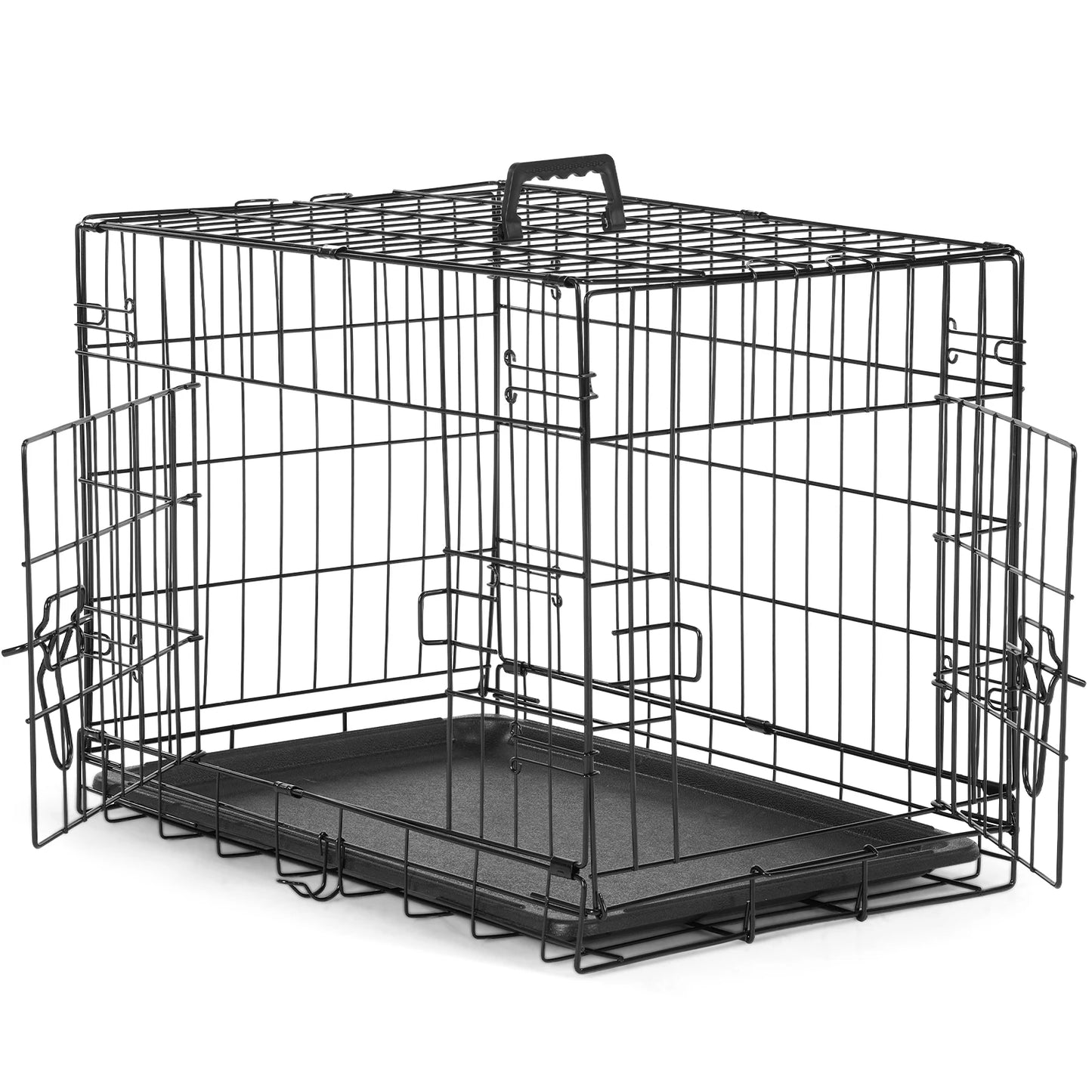 JHK Double Door Folding Metal Wire Dog Cage Leakproof Pan