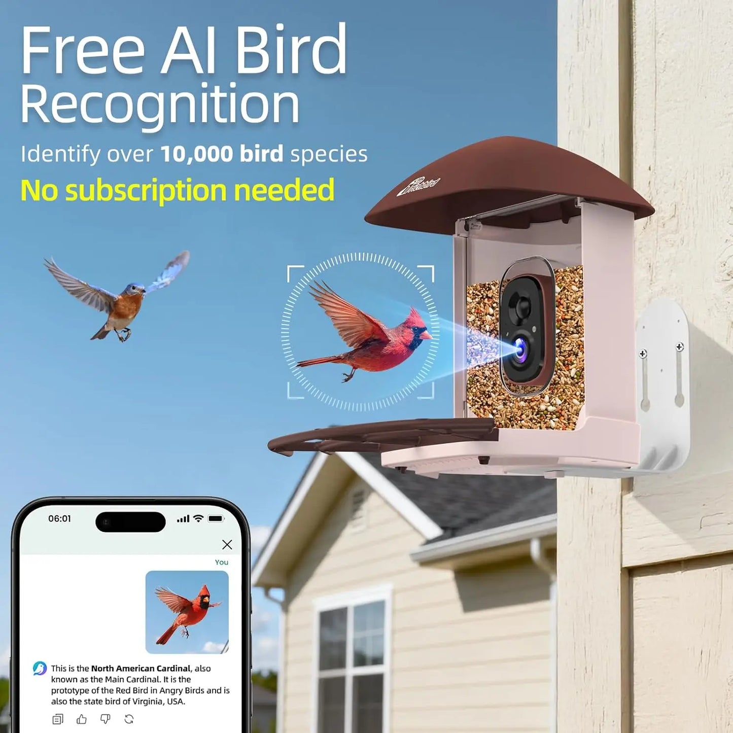 2.5K HD Solar Bird Feeder Camera With AI Recognition Alerts