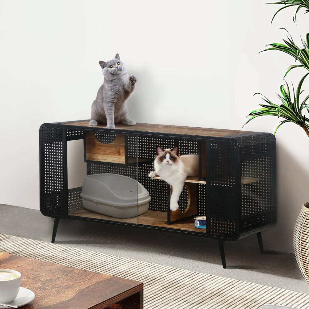 NONECN Spacious Cat House With Tempered Glass For Living Room