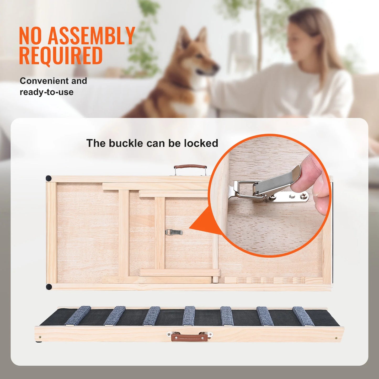SucceBuy Folding Dog Ramp Anti Slip Adjustable Wooden Pet Ramp