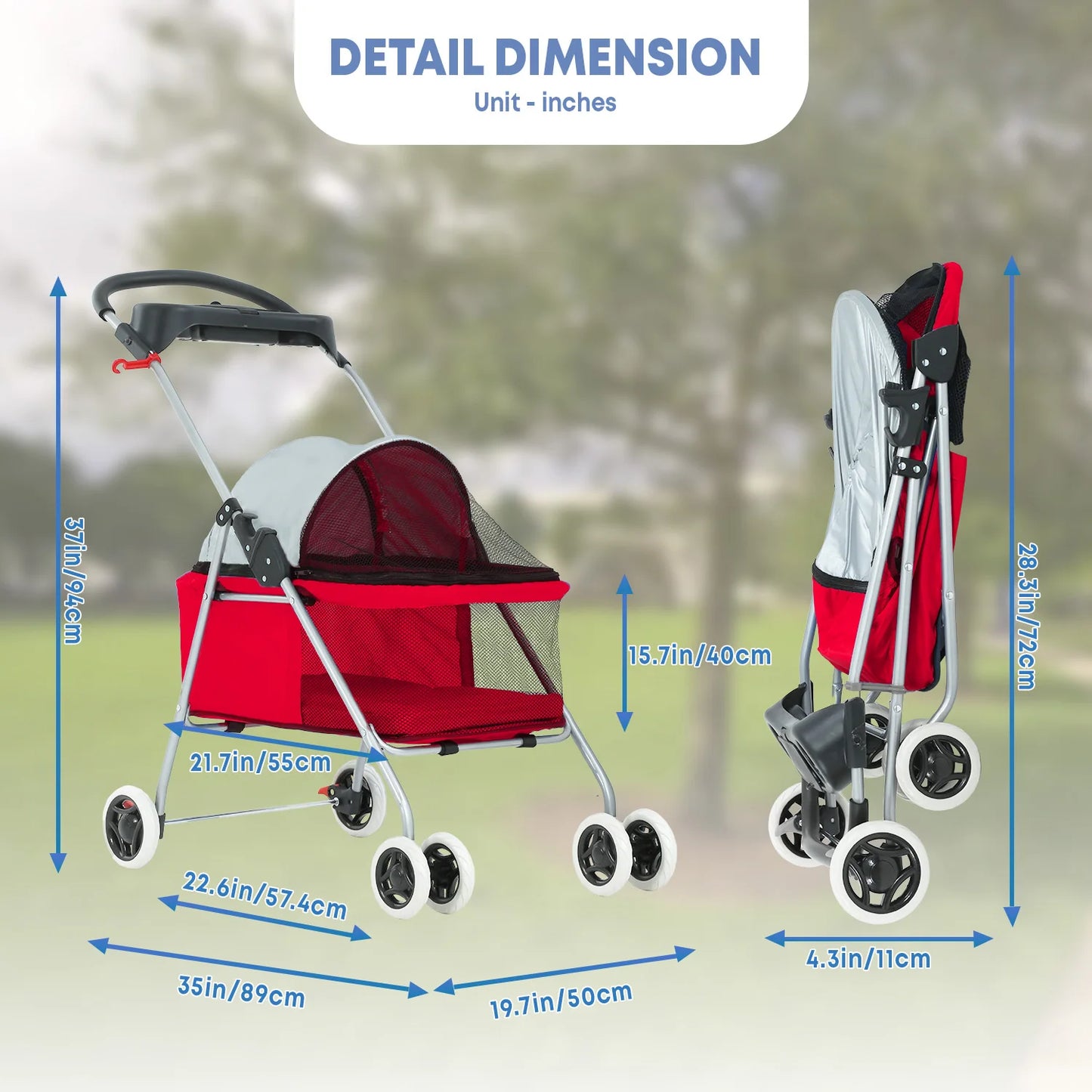 Portable 4 Wheel Pet Stroller Folding Waterproof Travel Carrier