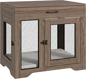 Dog Crate End Table With Cushioned Drawer