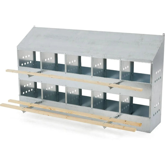 Brower 2-Tier 10-Hole Galvanized Chicken Nesting Box For Outdoor Poultry