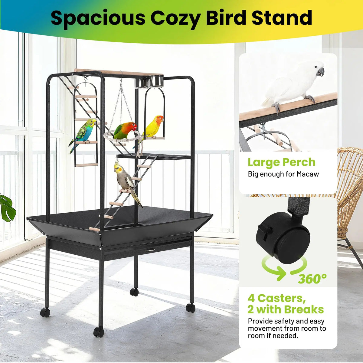 Metal Bird Play Stand With Ladder And Feeder Bowls