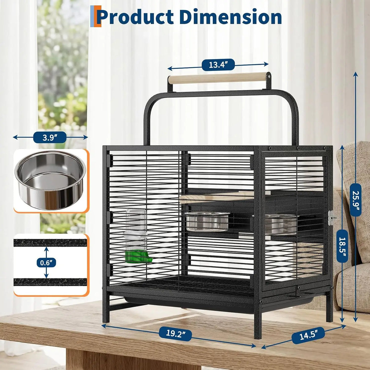 Spacious Parrot Bird Cage With Rolling Stand And Play Top