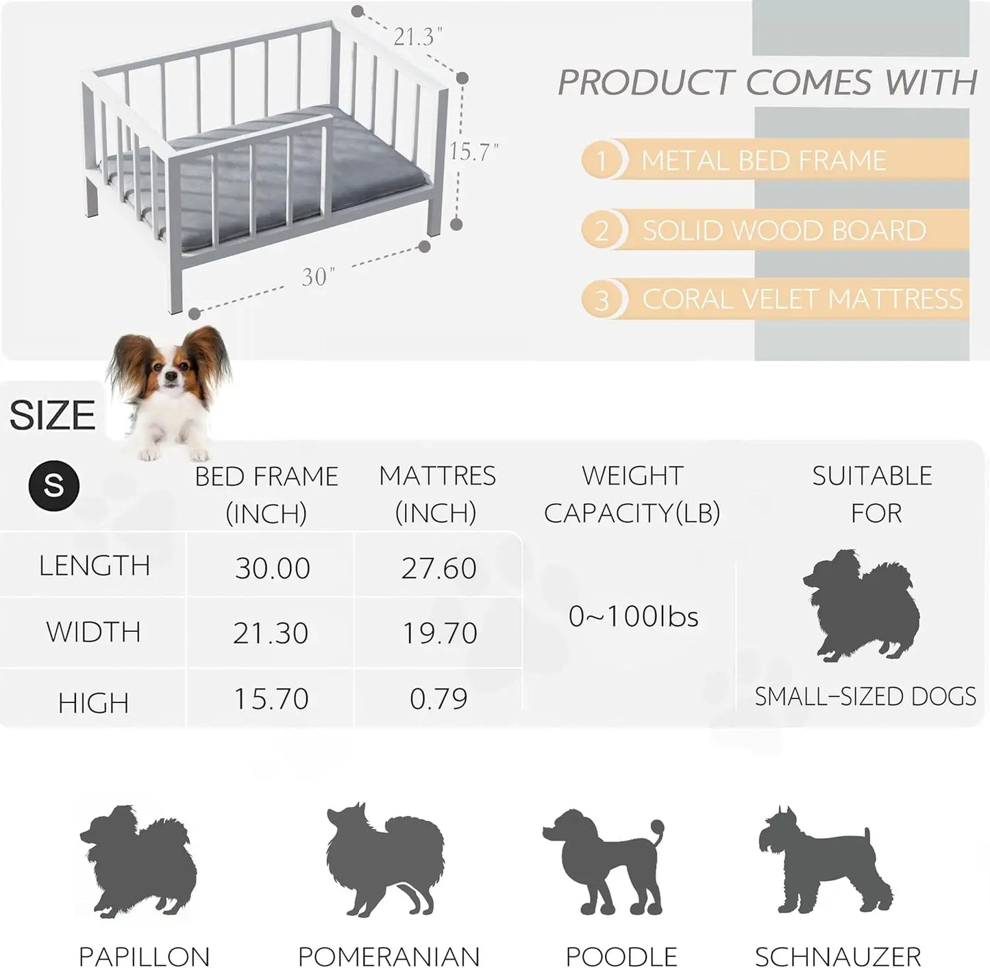 Elevated Dog Bed With Rails Metal Frame Washable Mat
